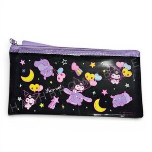 Sanrio Kuromi Japan Black and Purple Zipper Slim Pouch, Cute Pencil Pen Case Bag